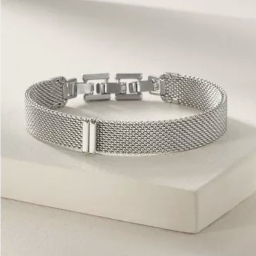 Silver Mesh charm bracelet with Just Married Charm by Keep Collective - NWOT